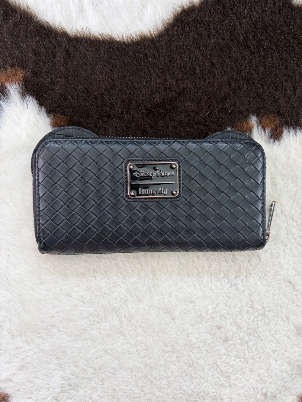 Disney Black Woven Zip-Around Wallet with Logo Plaque
